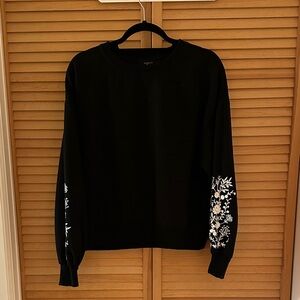 Forever 21 Black Sweater with White Floral embroidered Sleeves